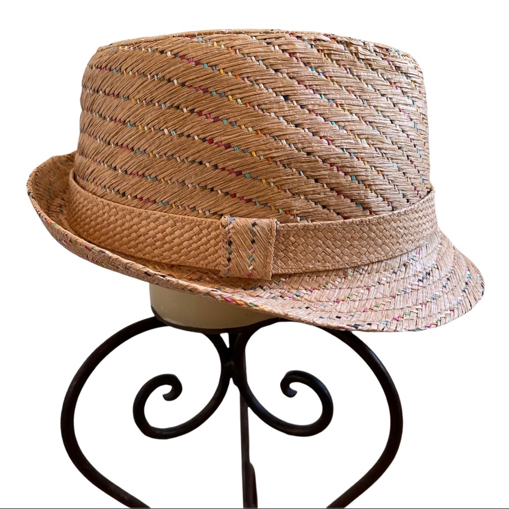 ✅ SOLD ✅ Tropical Trends Handmade Fedora Straw Hat Natural and Multi Rainbow
